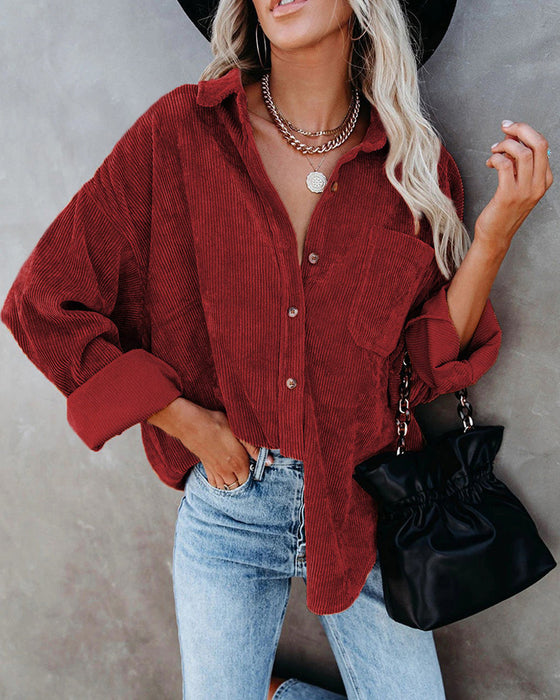 Effen Corduroy Blouse Met Zak