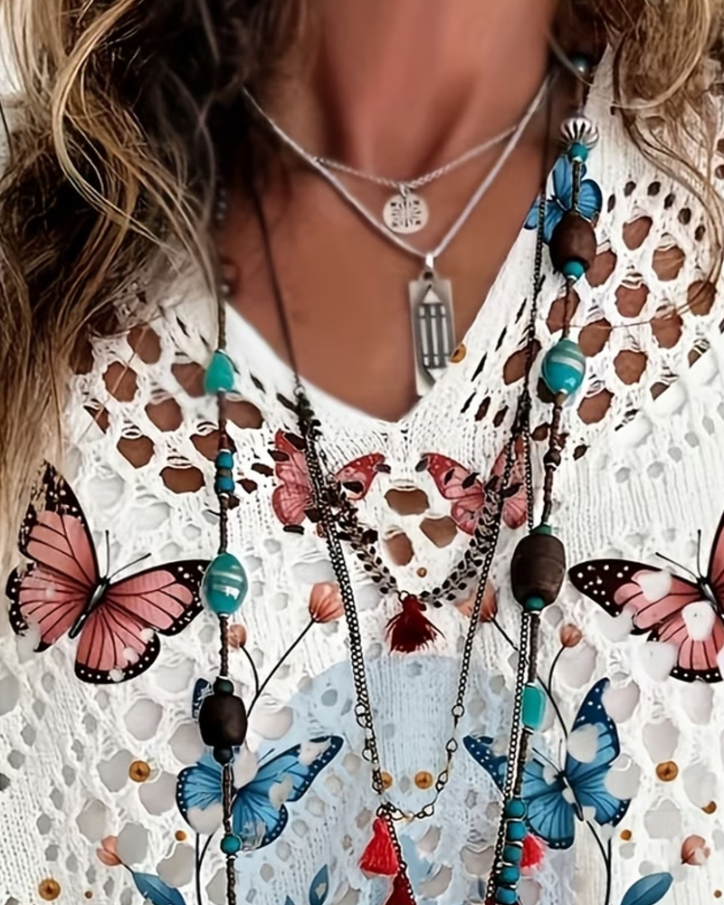 Pullover Vlinder Bloemen Uitsnijding