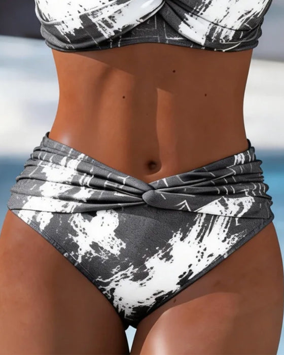 Bikini Halter Geplooid Metalen Knoop