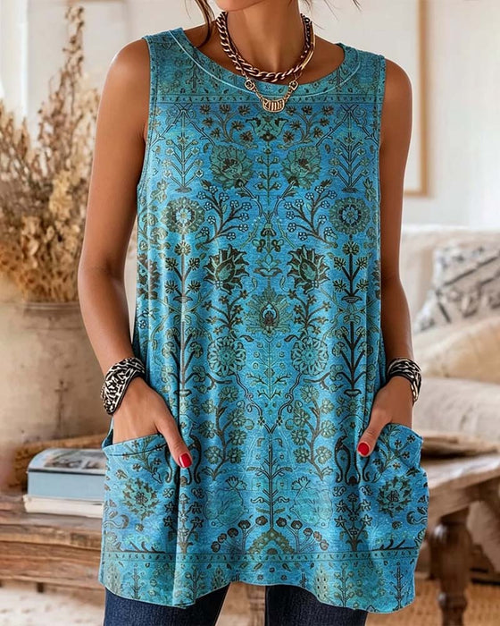 Tank Top Ronde Hals Print Zijzak