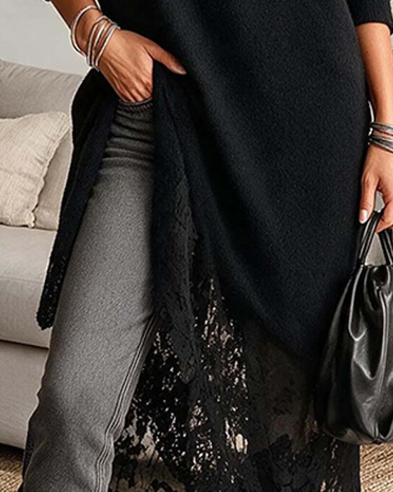 Jurk Losse Kant Patchwork Effen
