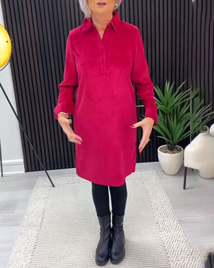 Effen Kleur Langmouwige Jurk Met Revers