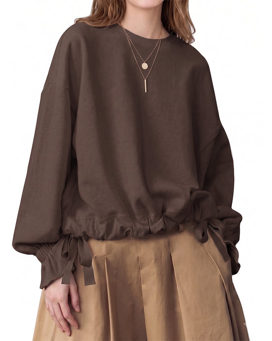 Sweatshirt Ronde-Hals Ruche Strikken Elastisch