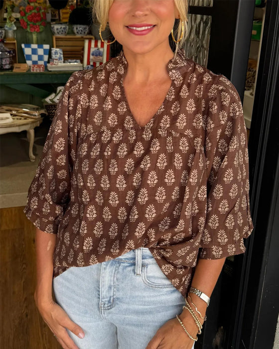 Blouse Driekwart Mouw Bedrukt Casual