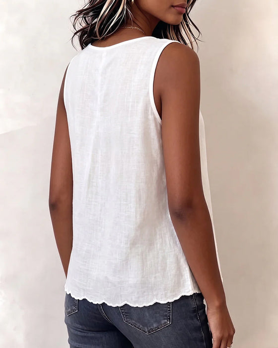 Effen V-Hals Geplooide Tanktop