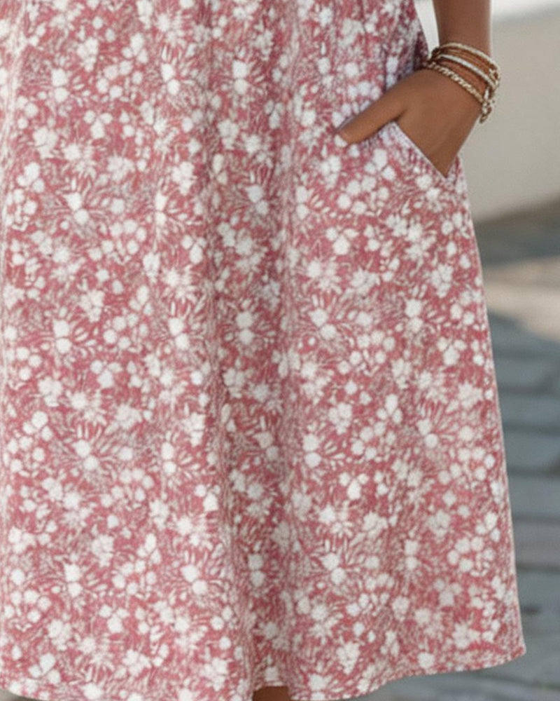 Jurk V-Hals Korte Mouw Bloemen