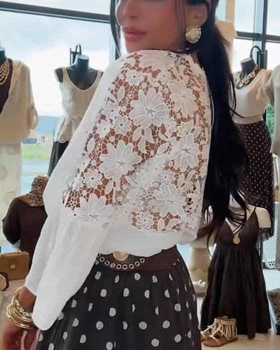 Blouse Uitsnijding Kant Flare Mouw