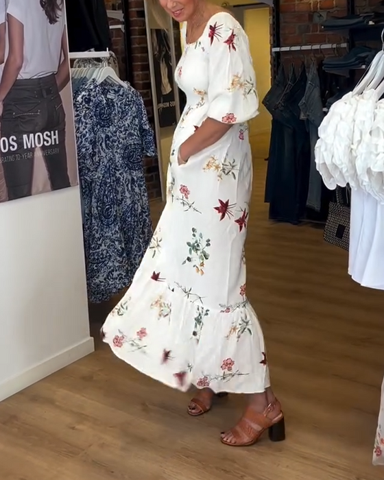 Jurk Wijde Kraag Gedrukt