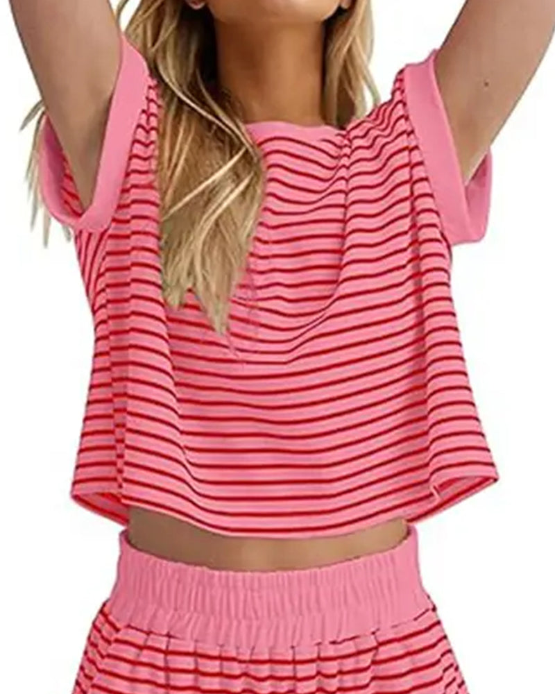 Set Gestreepte Korte Mouw Shorts