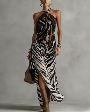 Jurken Zebra Halter Split Lang