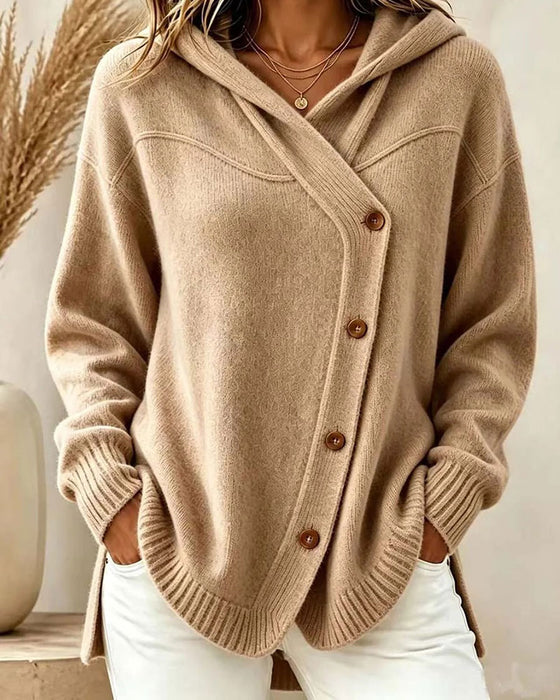 Pullover Geknoopt Lange Mouw Met Capuchon