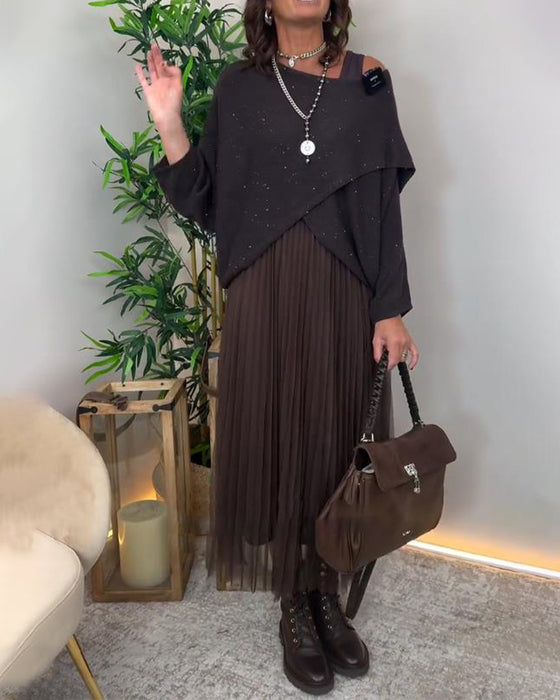 Set Met Elegante Stijl, Asymmetrische Trui En Kantrok