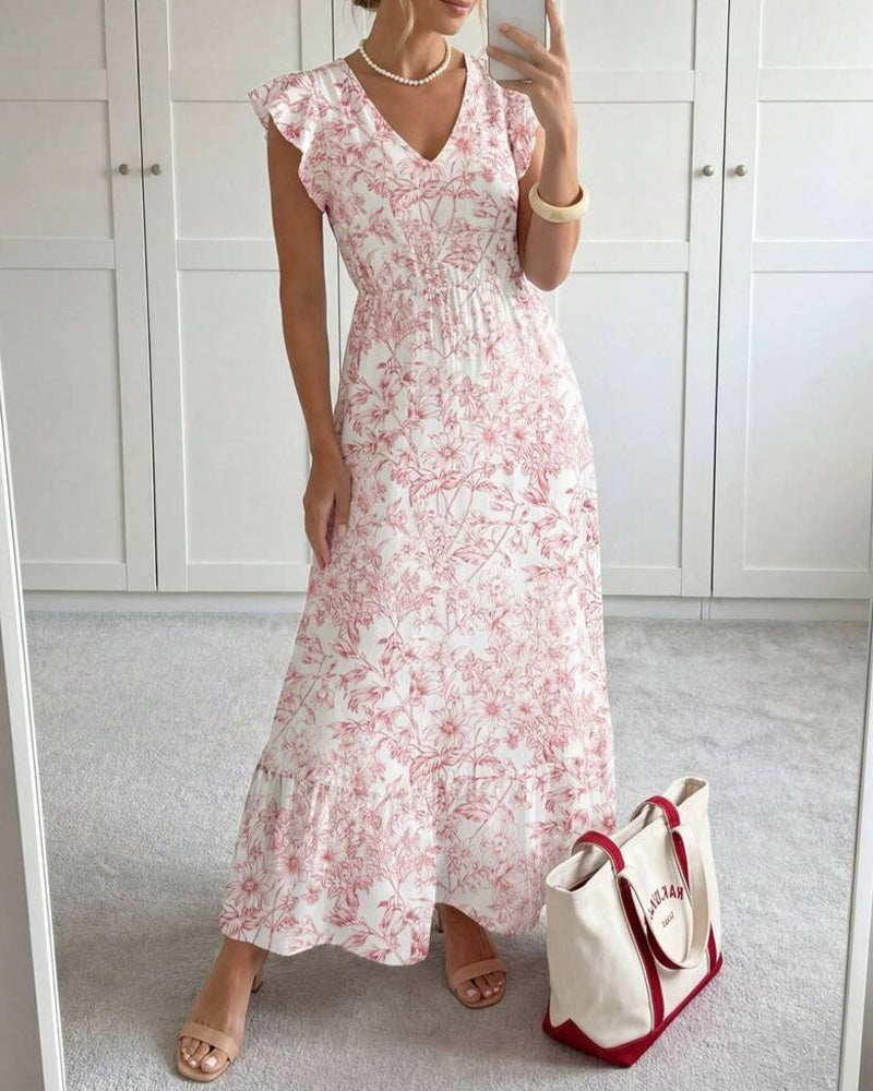 Jurk Bloemig Vliegende Mouw Lang