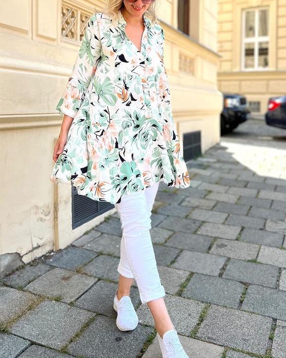 Elegante bloemenblouse met V-hals