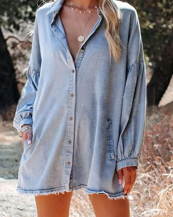 Blouse Ballon Mouw Knoop Casual