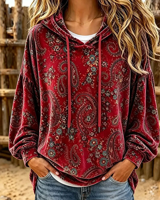 Hoodie Paisley Print Fluweel