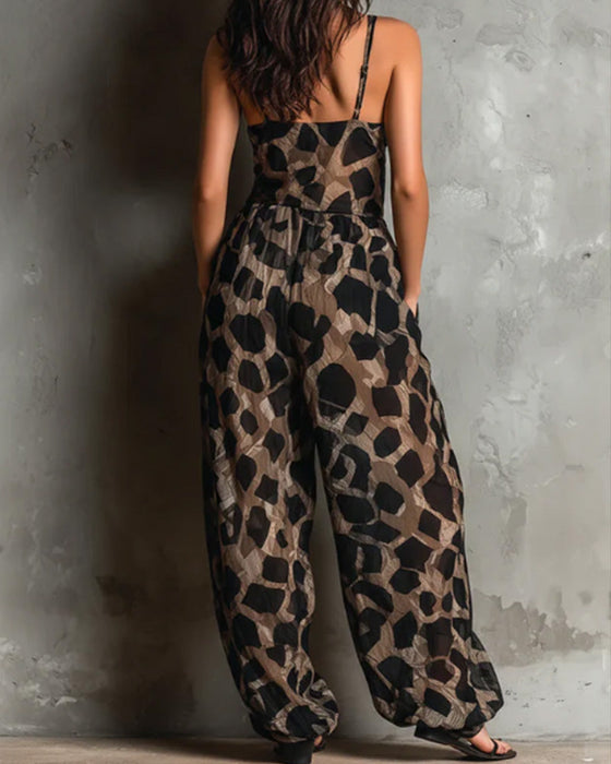 Overall Luipaardprint Bretelles Wijde Pijp