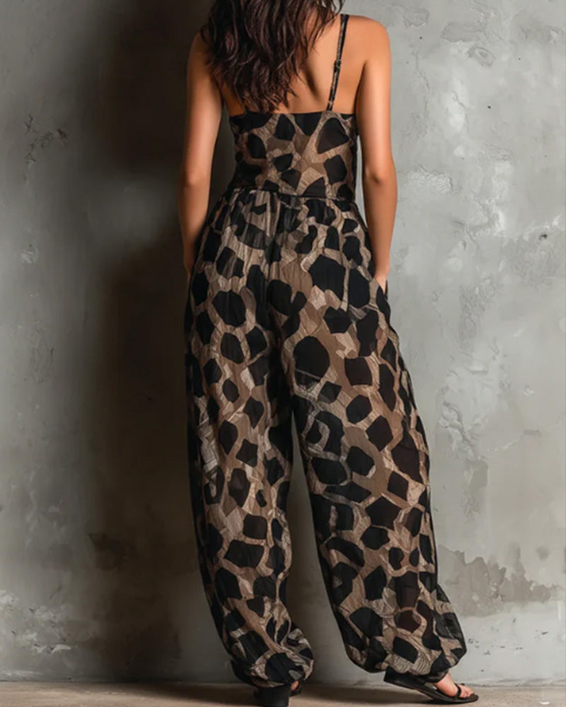 Overall Luipaardprint Bretelles Wijde Pijp