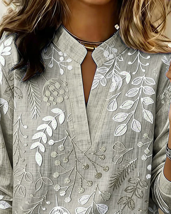 Blouse Met Bloemenprint En Opstaande Kraag