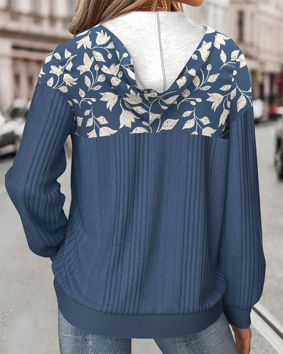 Trui Met Capuchon Halve Rits Bloemenprint