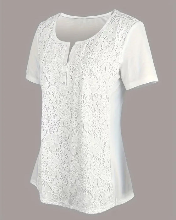 Blouse Ronde Hals Kantdetail