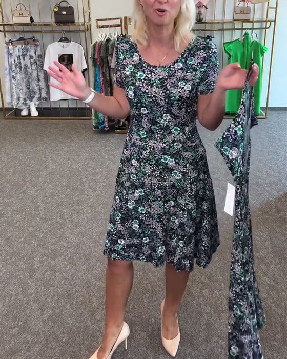 Jurk Stijlvol Smalle Taille Gedrukt