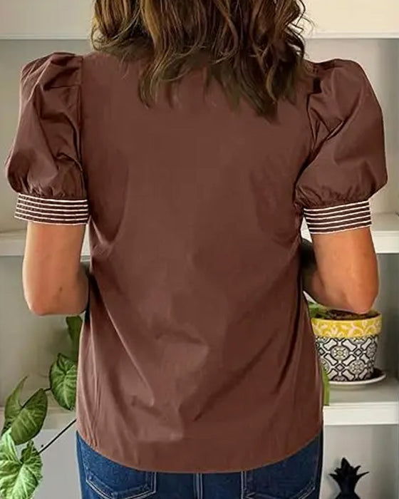 Blouse V-Hals Ballon Mouw Gestreept