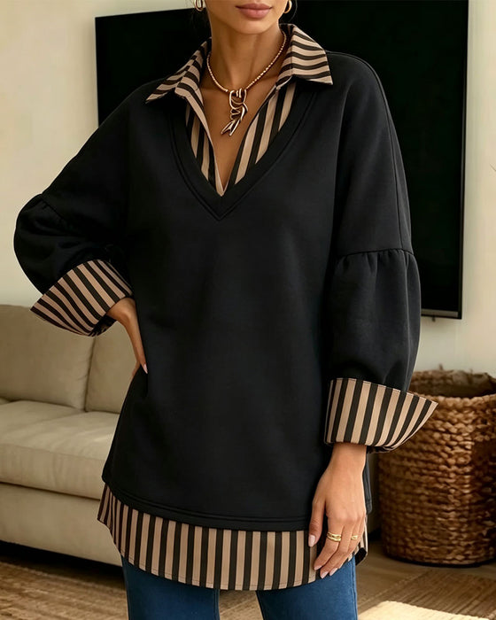 Sweatshirt Reverse Gestreept Patchwork Los