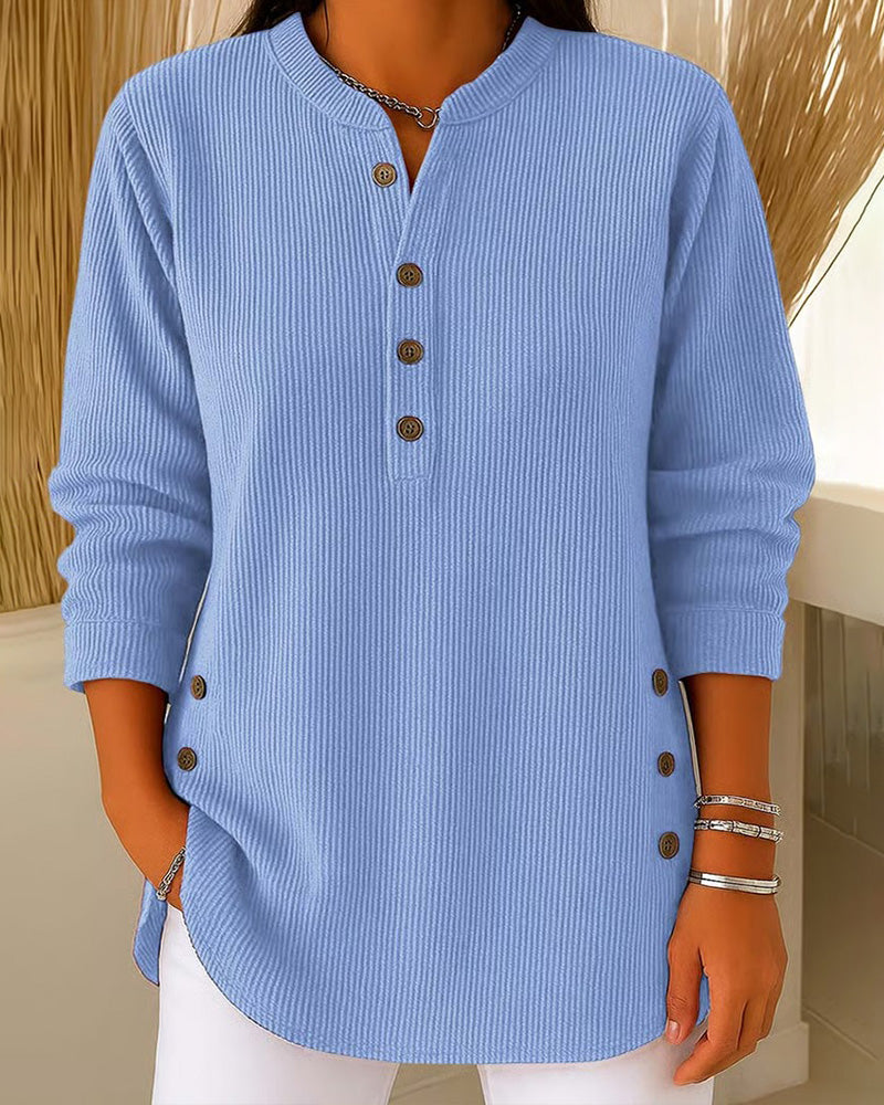 Pullover Henley Knoop Effen