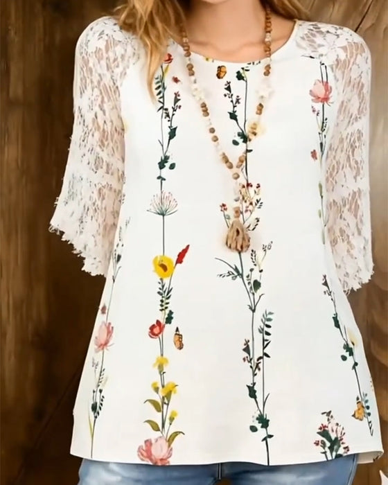 T-Shirt Kant Patchwork Bloemenprint