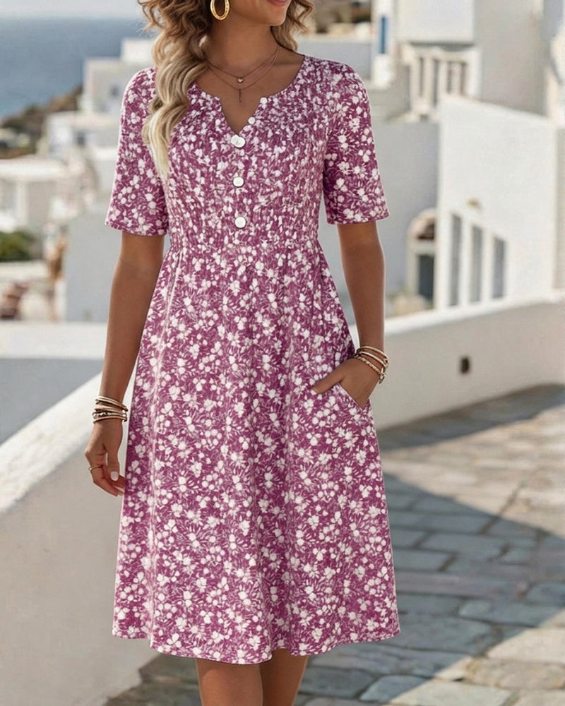 Jurk V-Hals Korte Mouw Bloemen