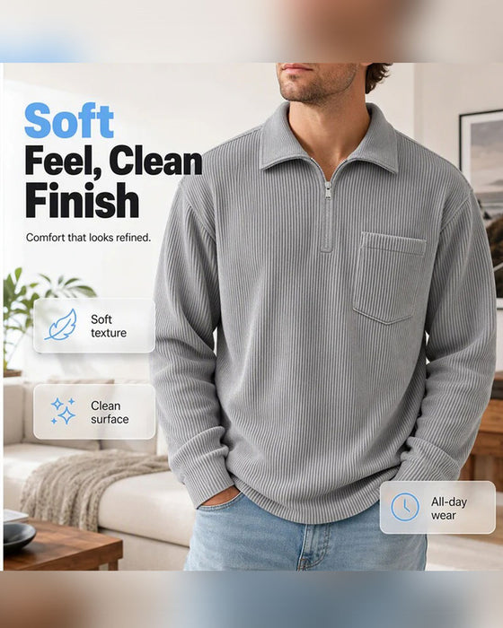 Sweatshirt Geribbeld Half Rits Kraag Lange Mouw