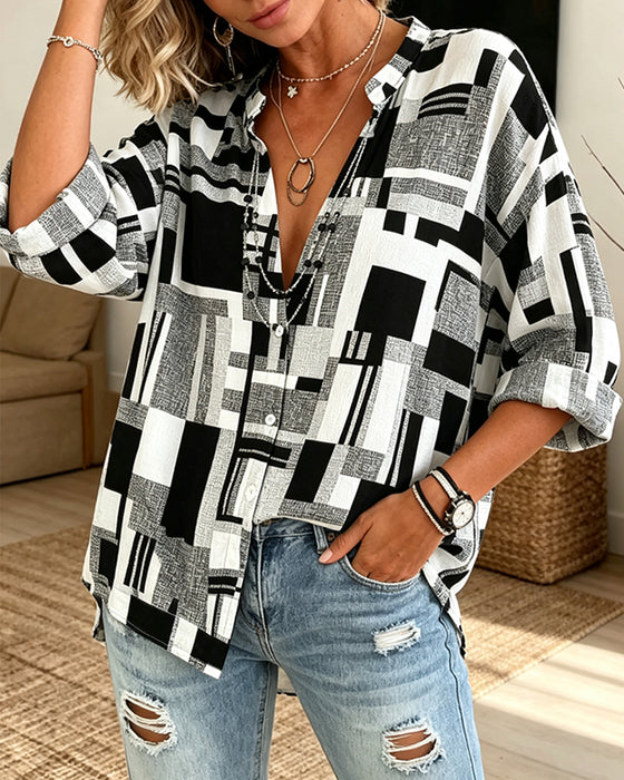 Blouse Geometrische Print V-Hals Relaxed