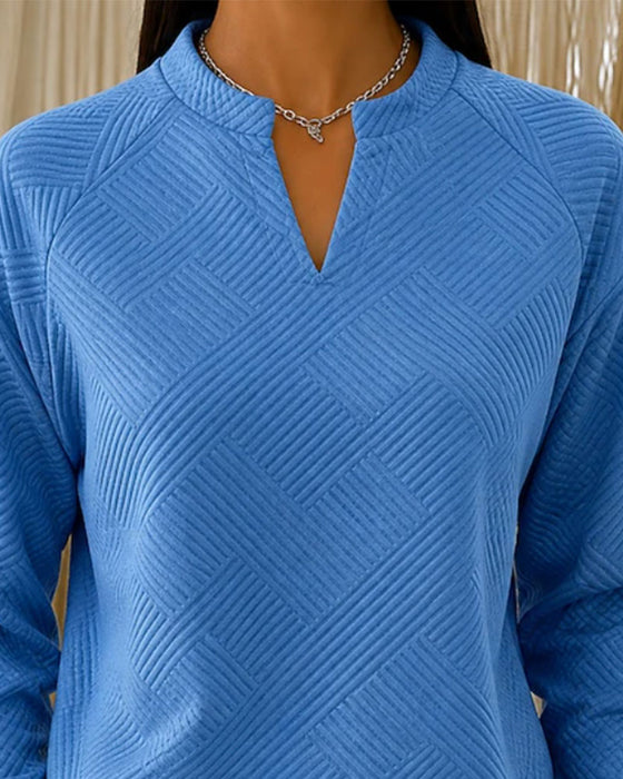 Sweatshirt V-Hals Gestreept Raglan Effen