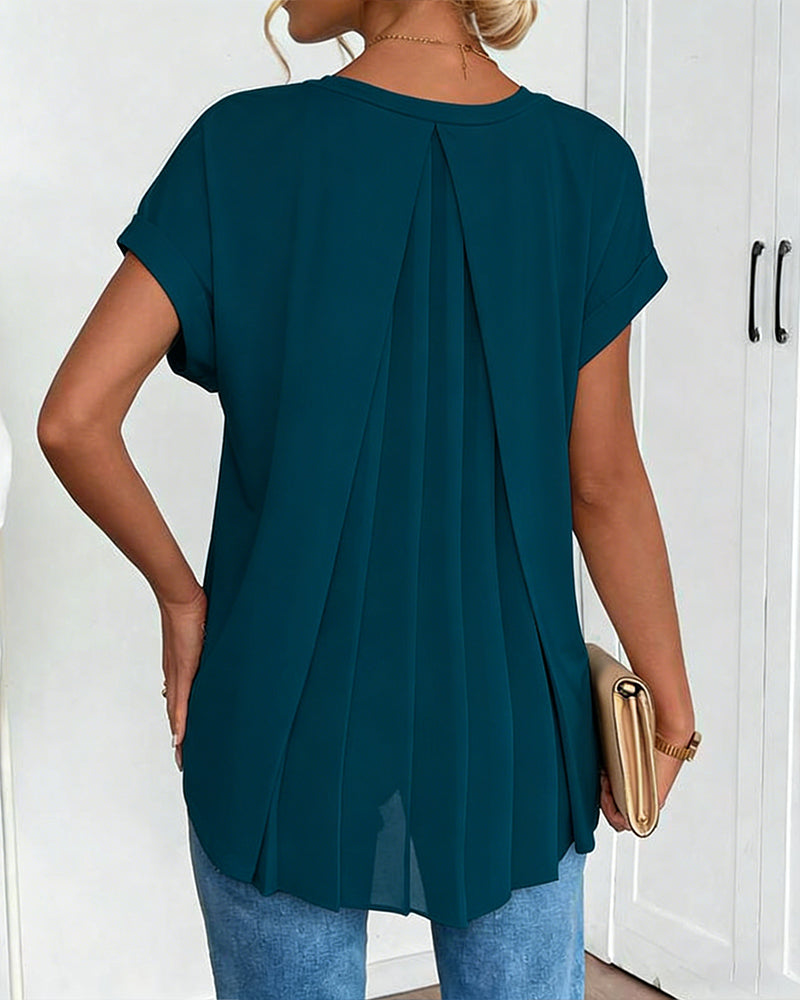 T-Shirt Met Korte Mouwen Effen Kleur Patchwork