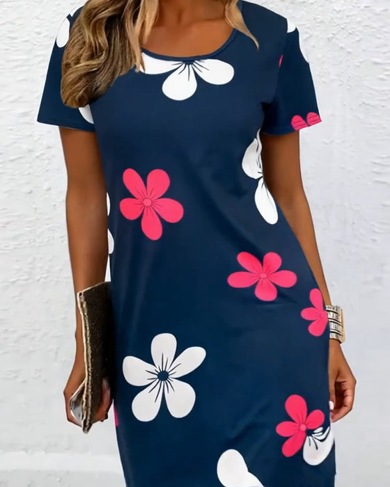 Jurk Met Bloemenprint Korte Mouwen