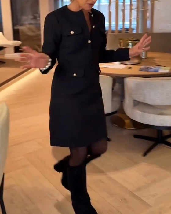 Elegante En Slankmakende Jurk Met Lange Mouwen