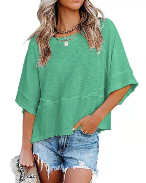 T-Shirt Zonder Split Gelapt Effen Klokmouw