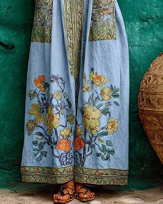 Jurk Retro Print Zak Mouwloos Lang
