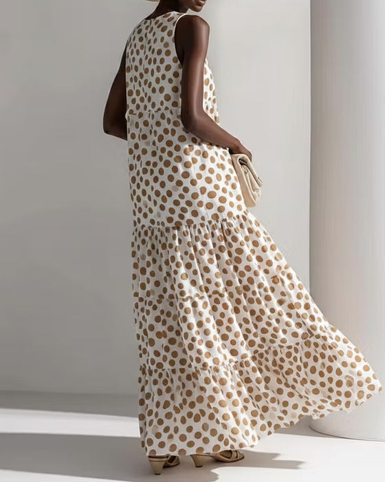 Jurk Ronde Hals Vintage Polka Dot Mouwloos