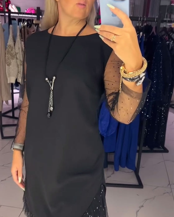 Jurk Ronde Hals Transparant Netwerk Stiksel