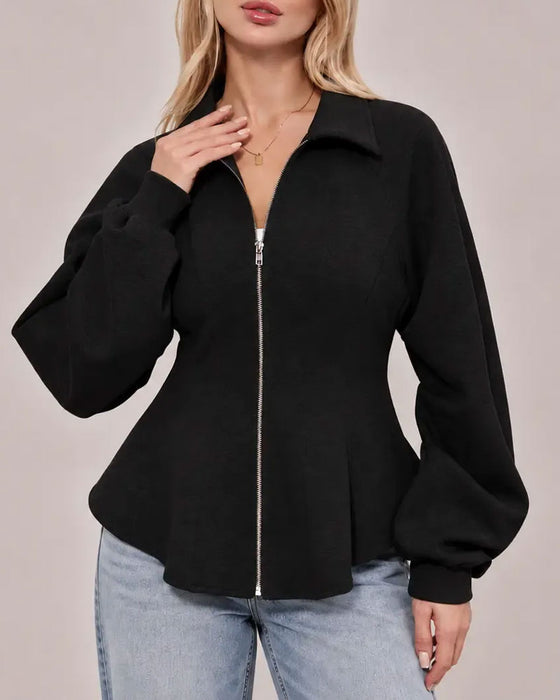 Jas Revers Rits Geplooide Taille