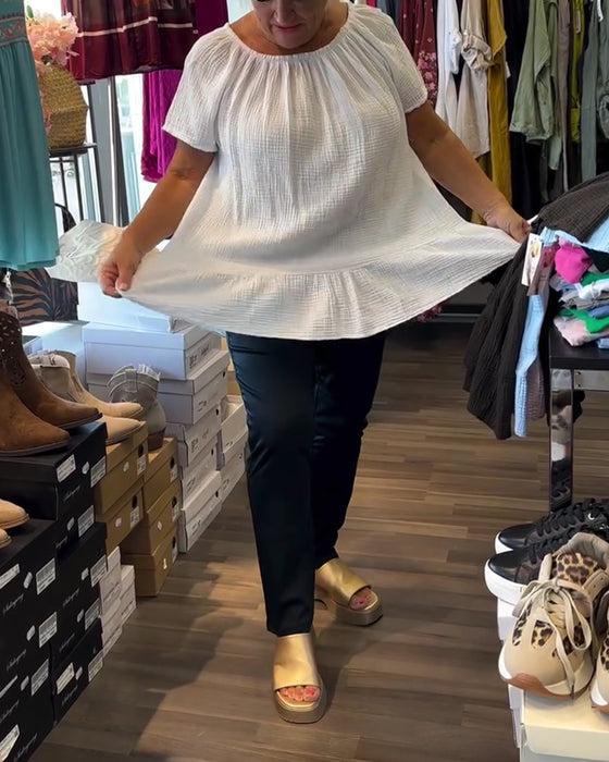 Blouse Ronde Hals Gerimpeld Relaxed Effen