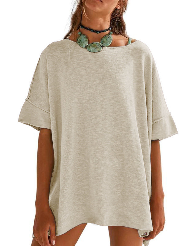 T-Shirt Effen Patchwork Halve Mouw