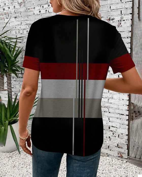 T-Shirt Ronde Hals Geometrische Print Korte Mouw