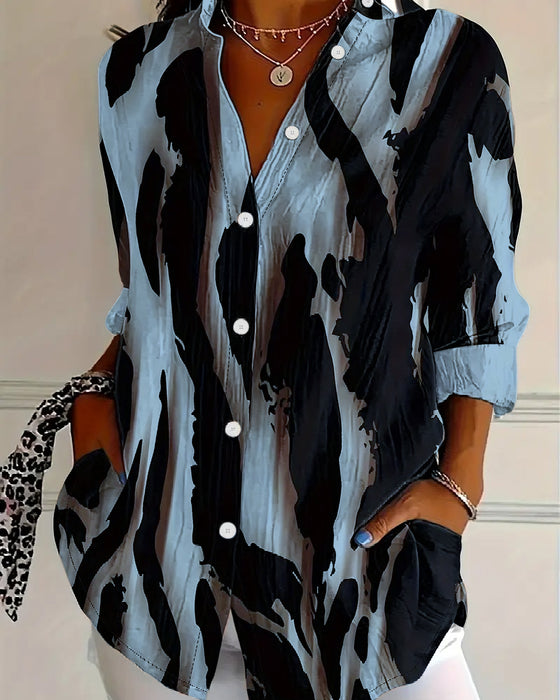 Bloes Staande Kraag Onregelmatig Bedrukt