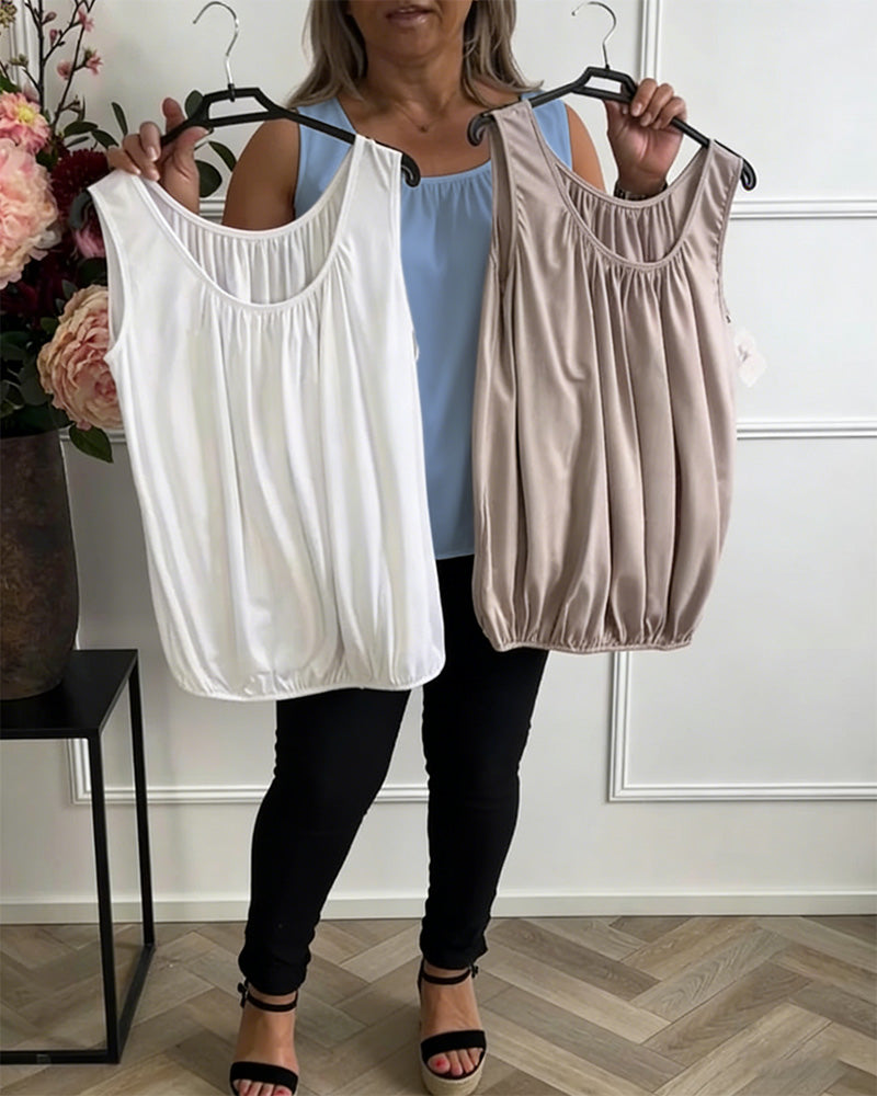 Tanktop Mouwloos Effen Geplooid