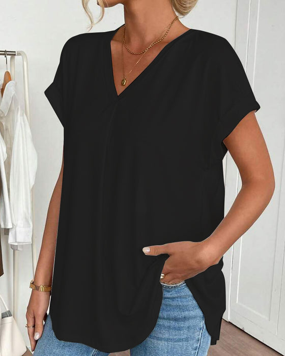T-Shirt Met Korte Mouwen Effen Kleur Patchwork
