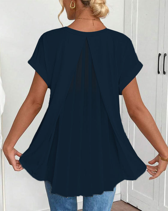 T-Shirt Met Korte Mouwen Effen Kleur Patchwork