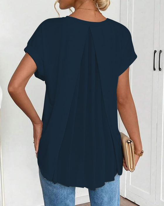 T-Shirt Met Korte Mouwen Effen Kleur Patchwork